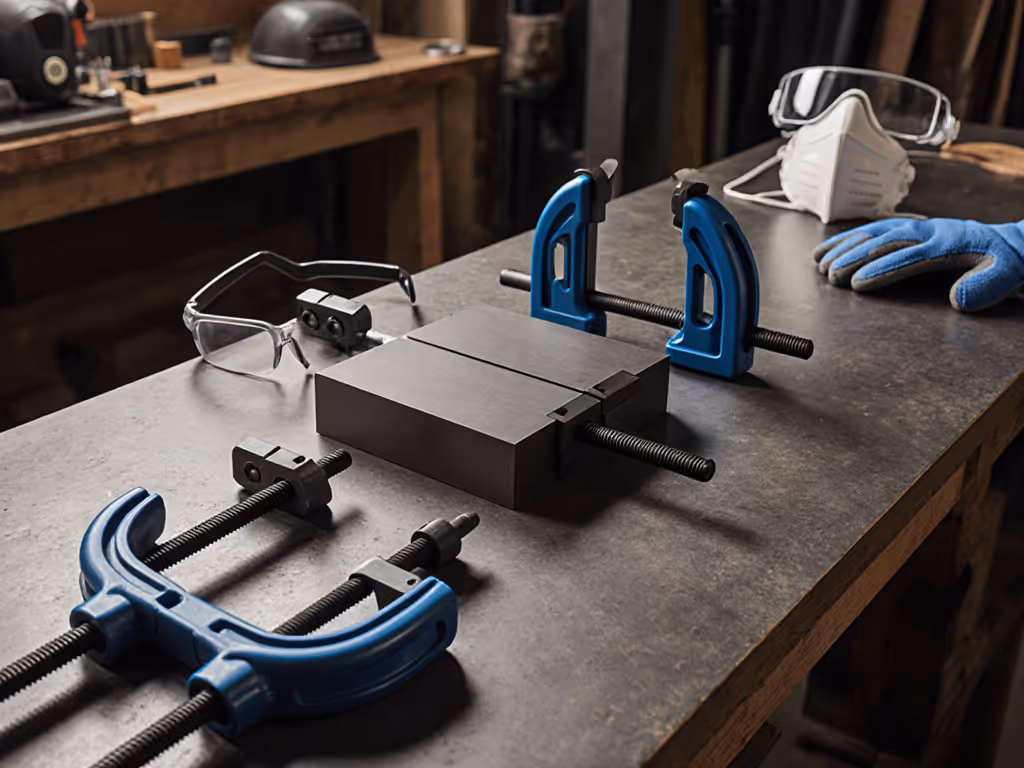 metal_cutting_safety_setup_with_clamps_and_ppe